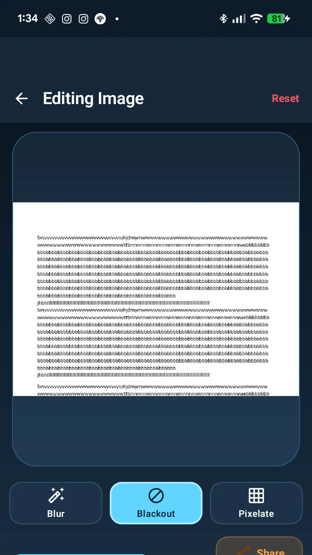 Screenshot editor before hiding private information