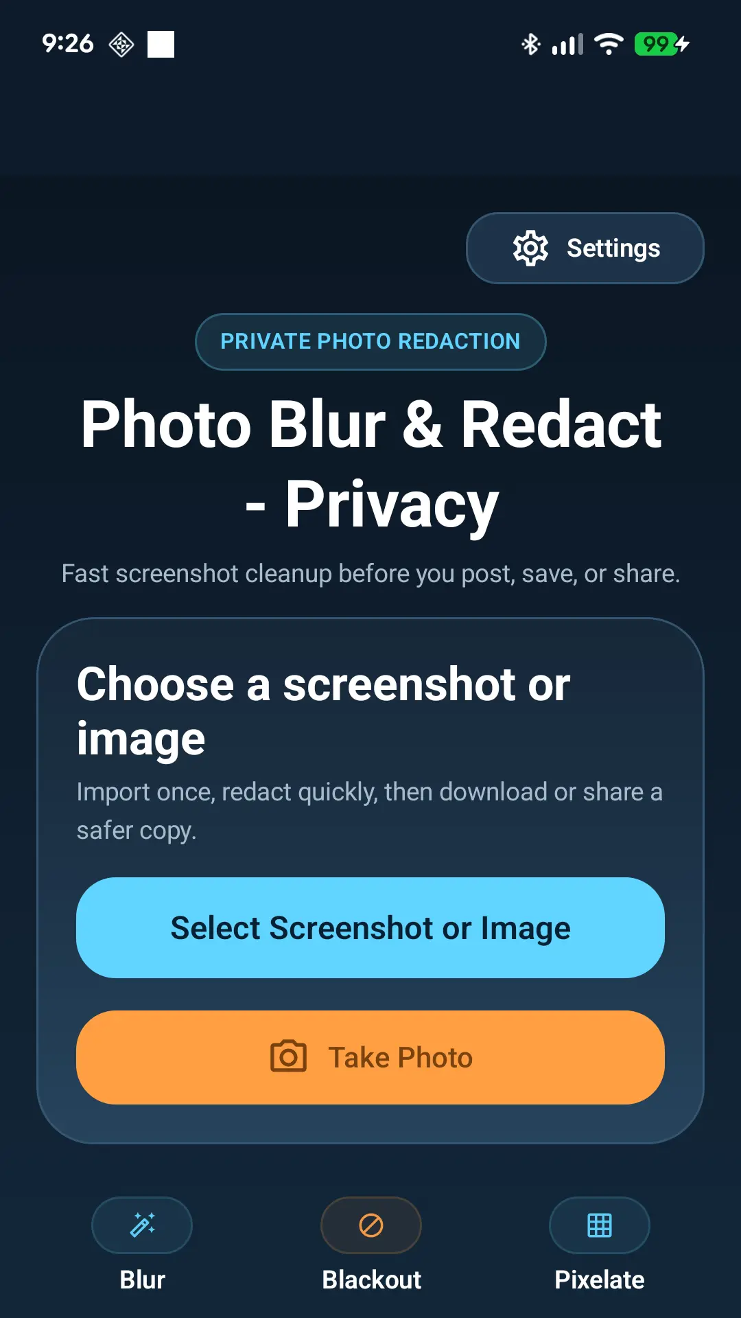Photo Blur and Redact Privacy Android app home screen